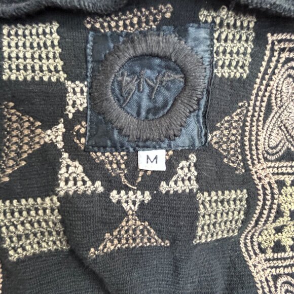 Biya Johnny Was Womens Black Tan Embroidered Hooded Kimono Cardigan Medium Boho - Picture 3 of 10